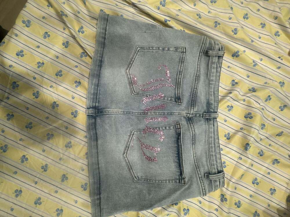Juicy Couture Rhinestone Logo Denim Mini Skirt Size 13/31